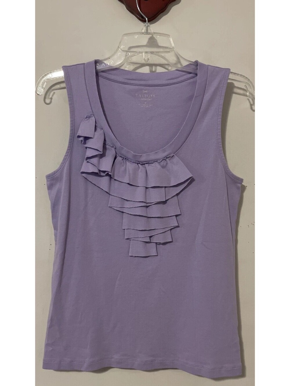 Talbots Womens Medium Purple Sleeveless Ruffled Cotton Blouse! A6016